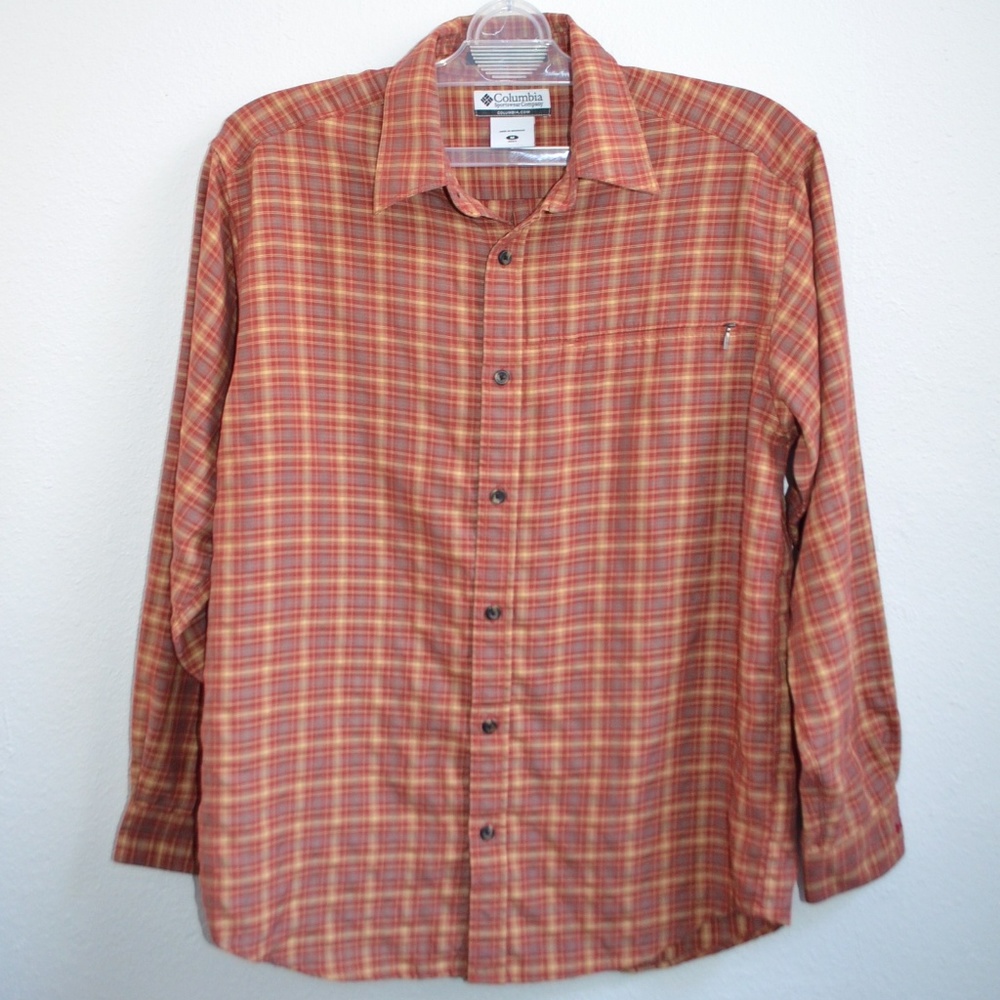 Columbia Mens Plaid Shirt Long Sleeve Red Medium